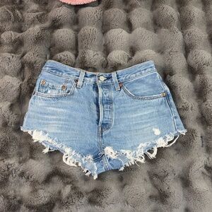 Levi's Light Wash Distressed Frayed Denim Shorts